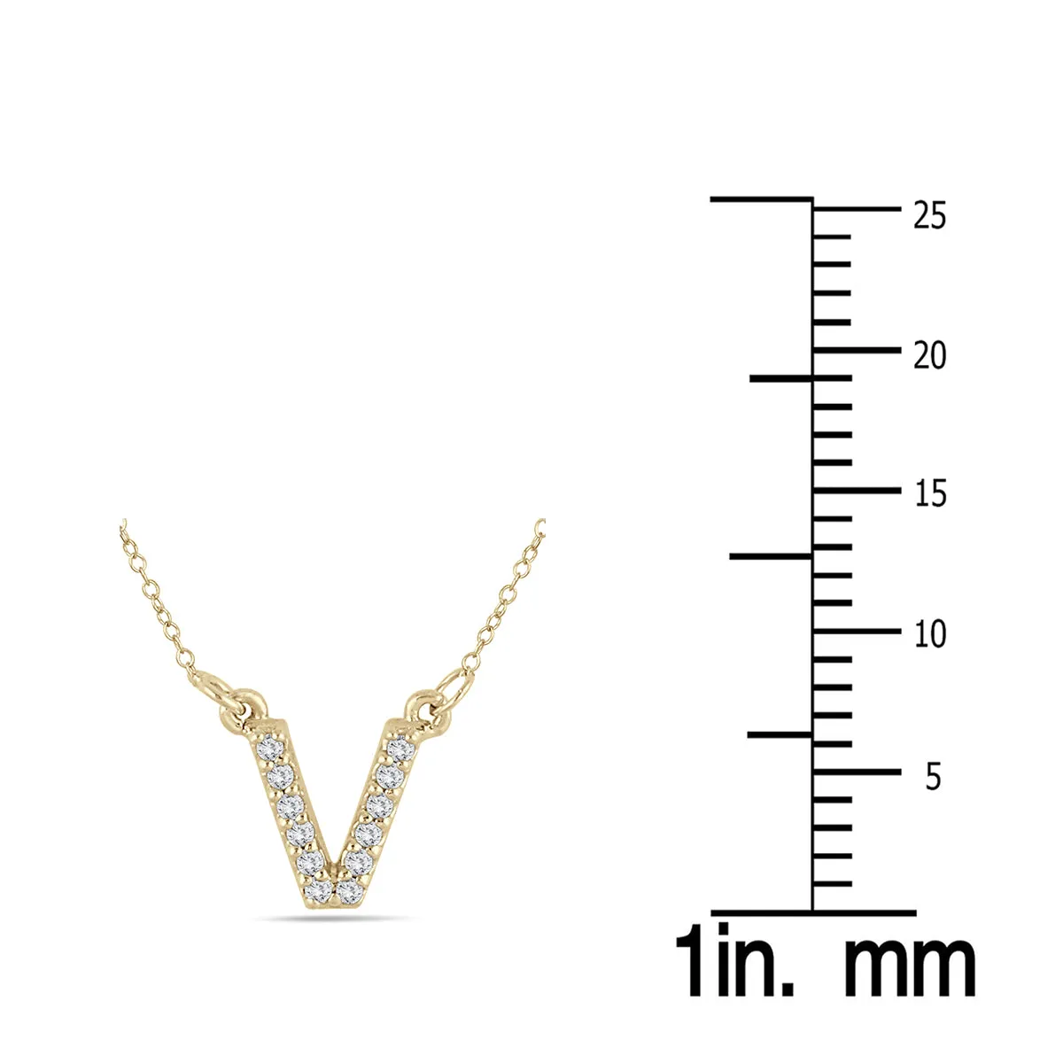 1/10 Carat Tw V Initial Diamond Pendant In 10K Yellow Gold