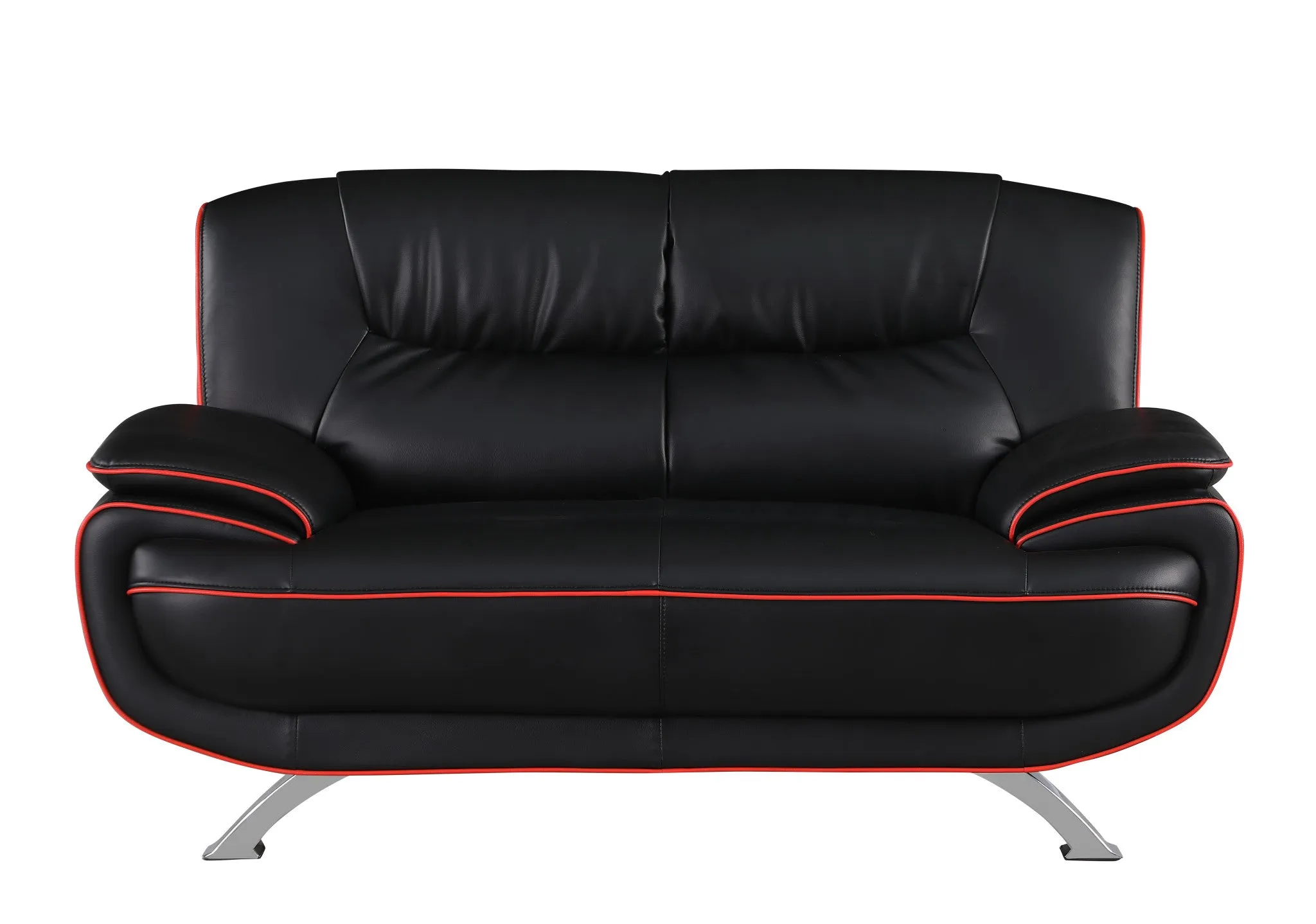 115" Sleek Black Leather Sofa Set By Homeroots