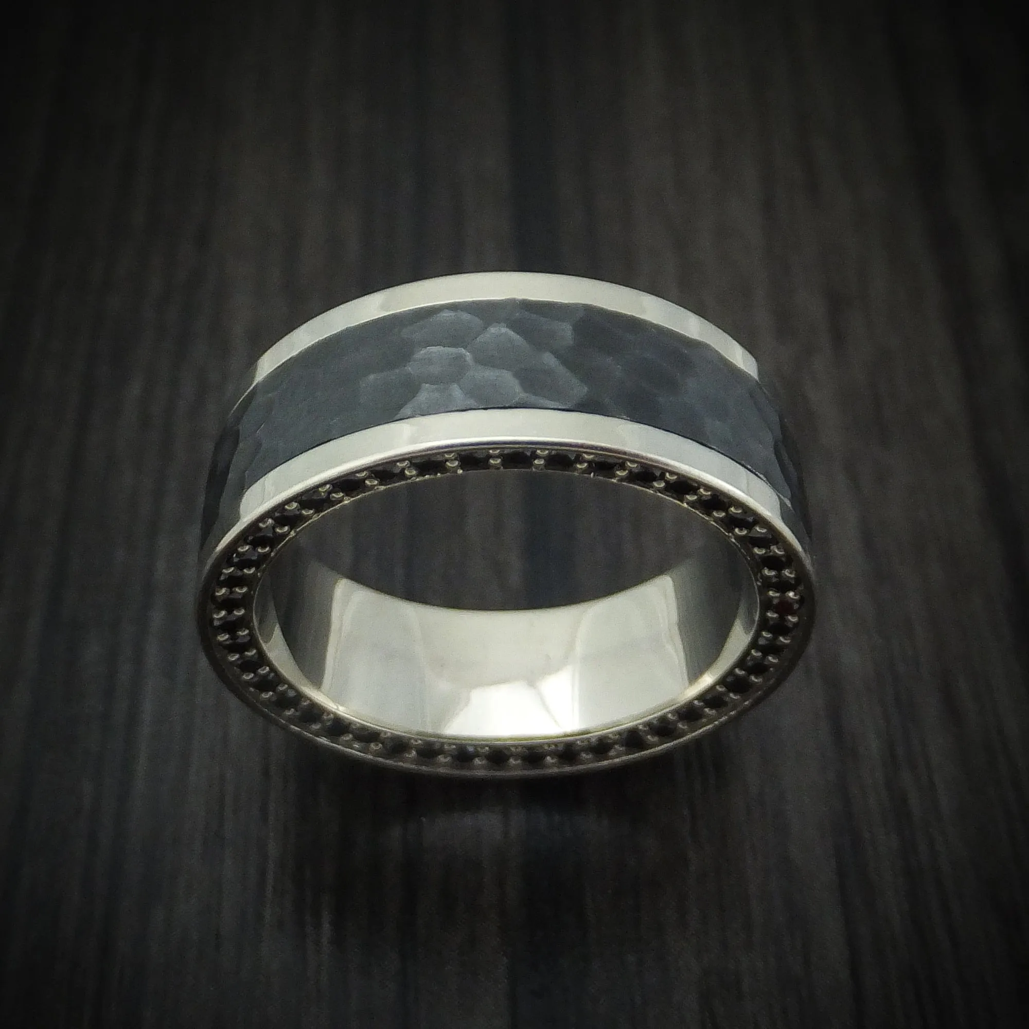 14K Gold and Titanium Men's Ring with Double Eternity Black Diamonds