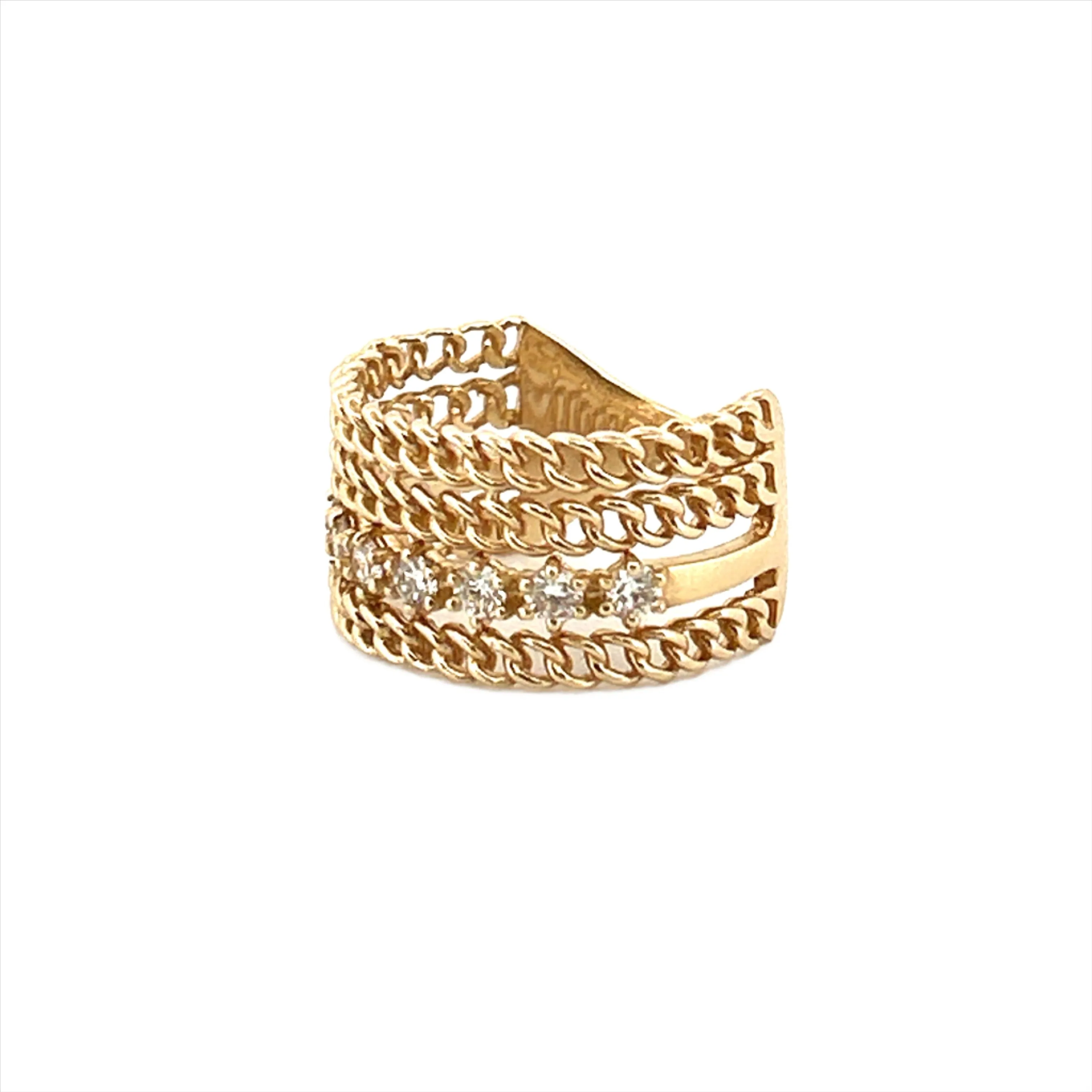 14K Gold Stacked Cuban Diamond Band