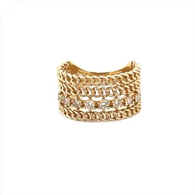 14K Gold Stacked Cuban Diamond Band