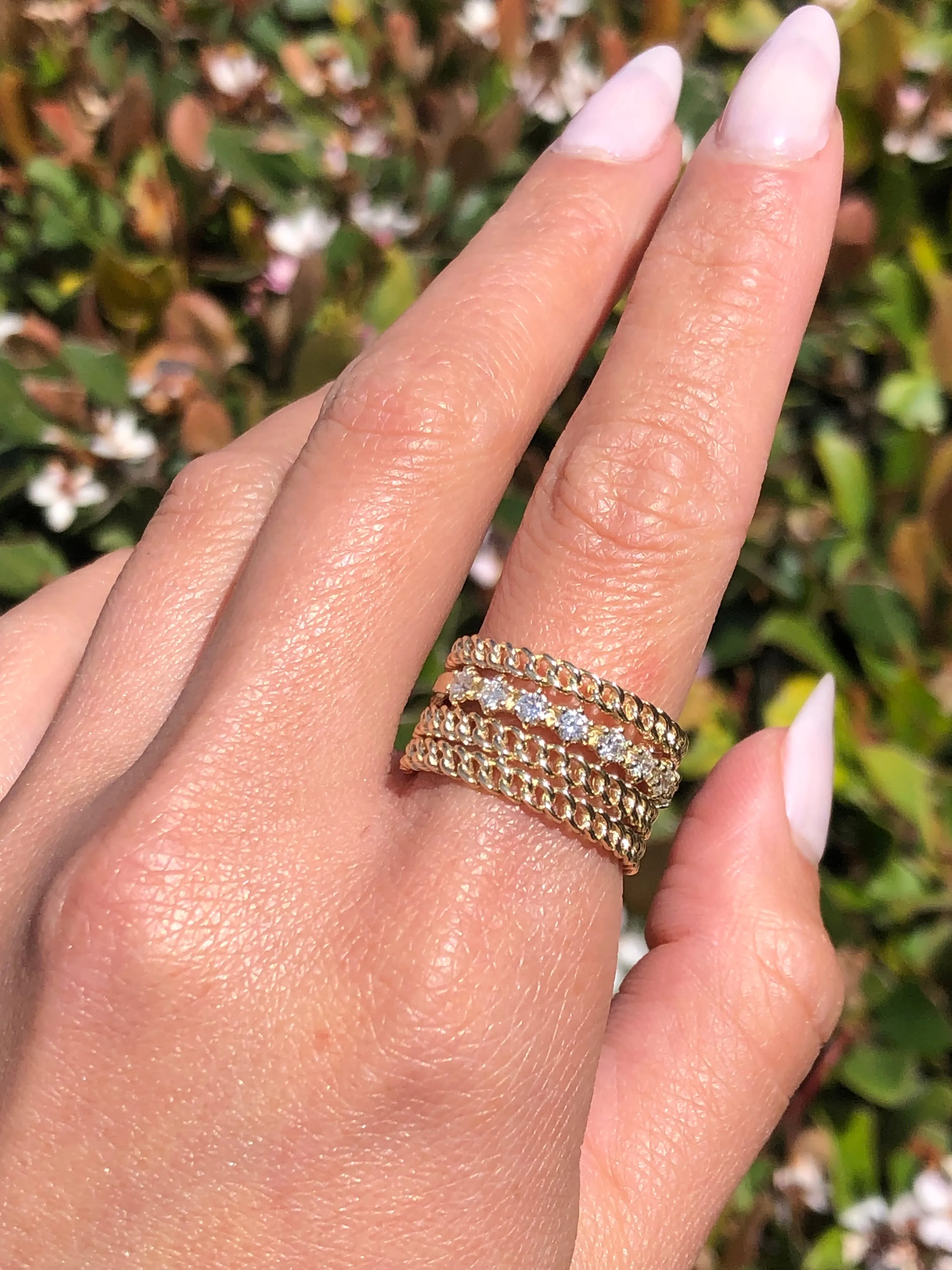 14K Gold Stacked Cuban Diamond Band