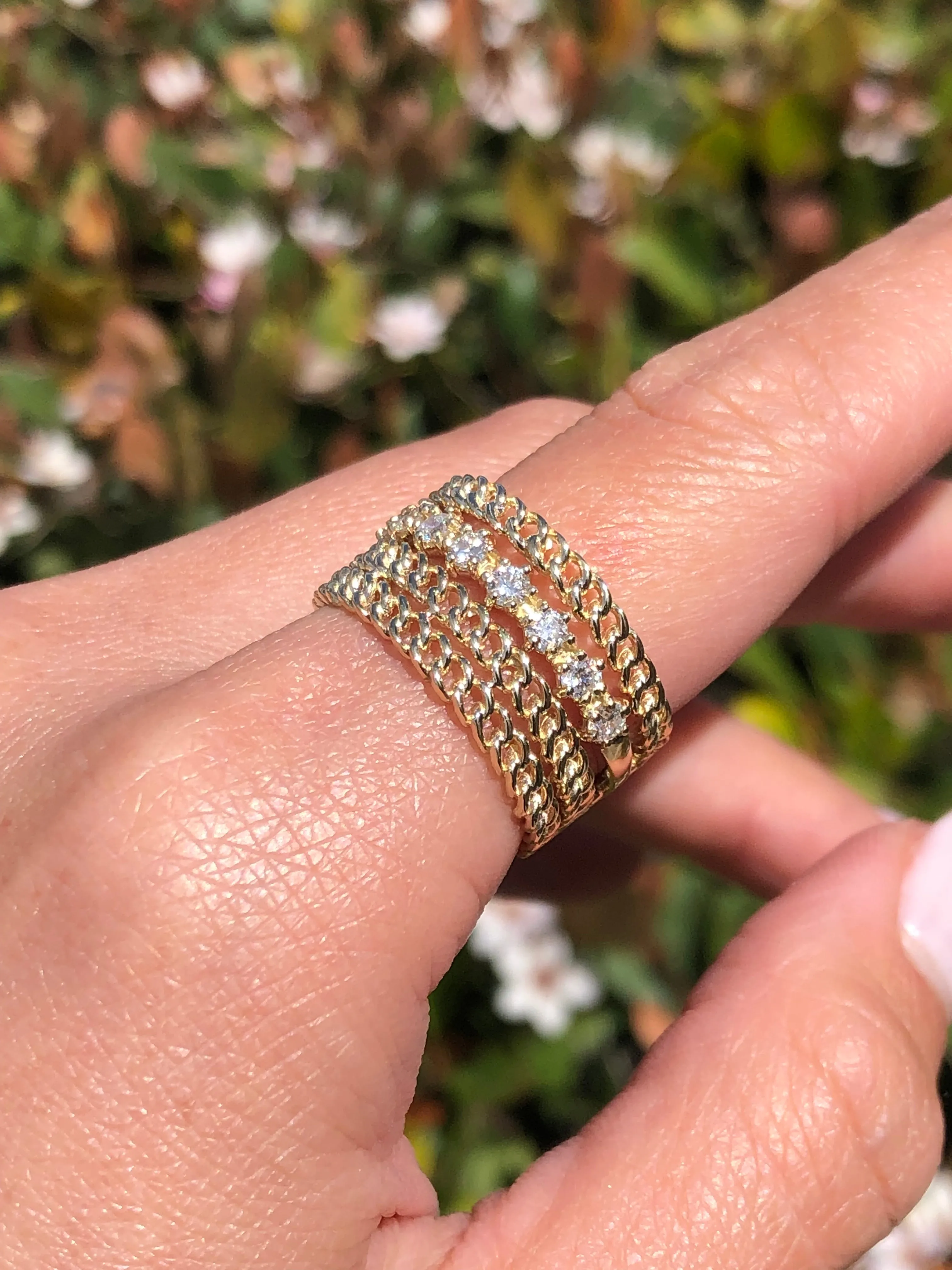 14K Gold Stacked Cuban Diamond Band