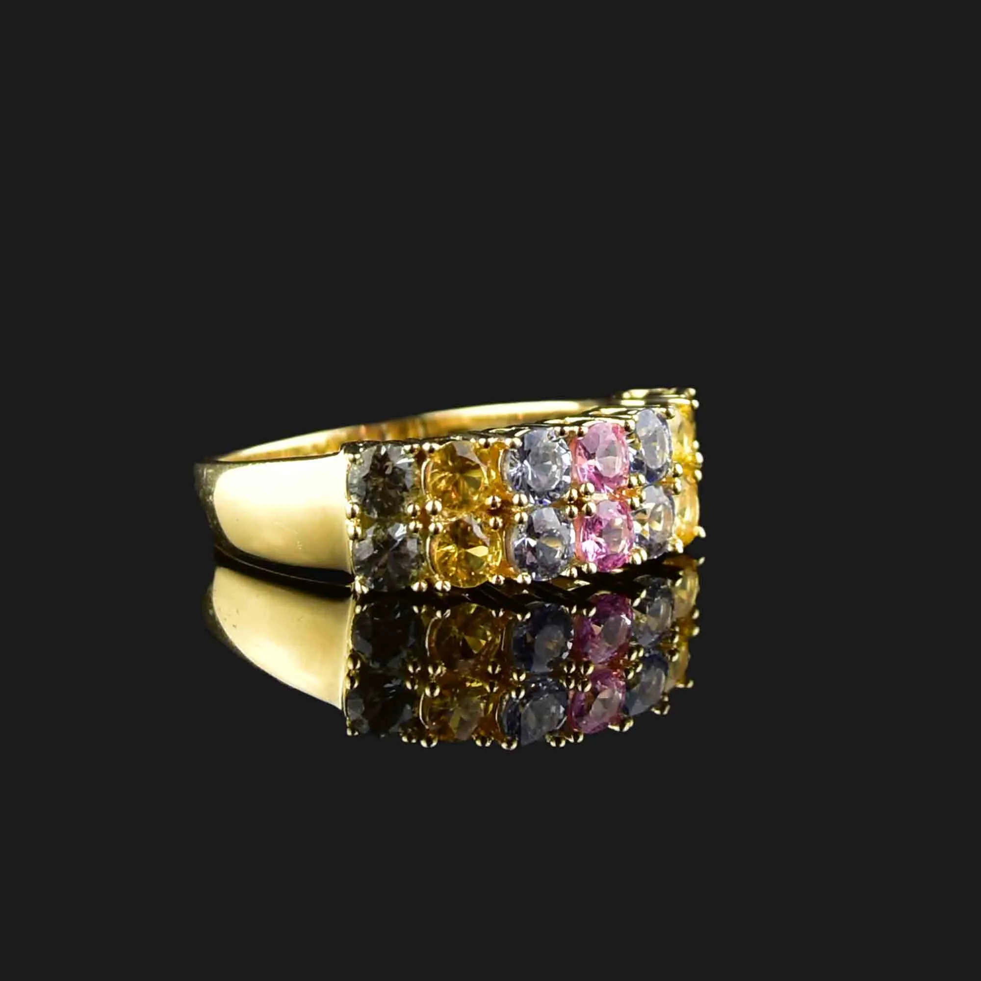 14K Gold Two Row Natural Sapphire Ring