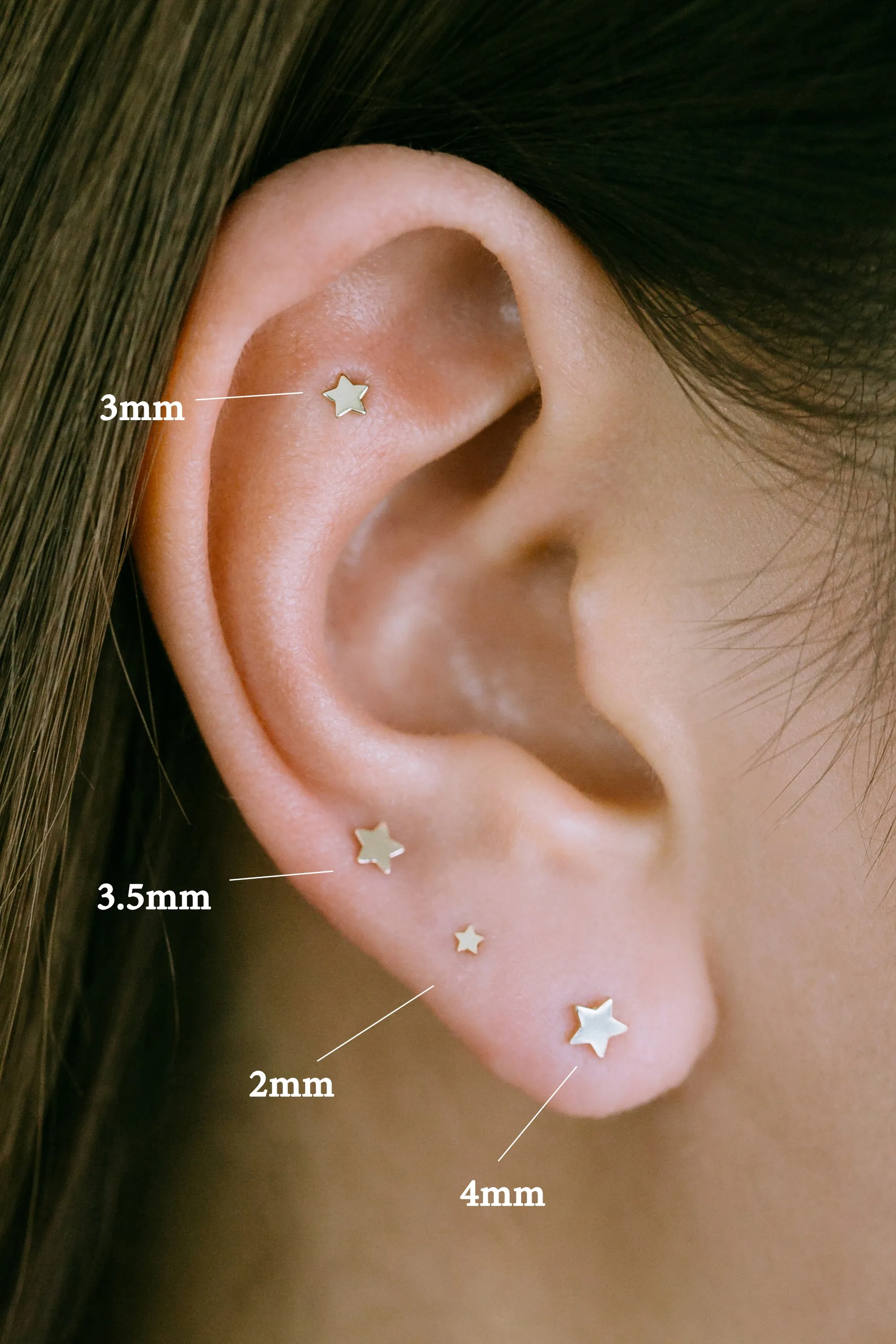 14K Real Solid Gold Forward Helix Cartilage Tragus Inner Conch Star Ear Post Stud Earring Barbell Piercing For Women Jewelry