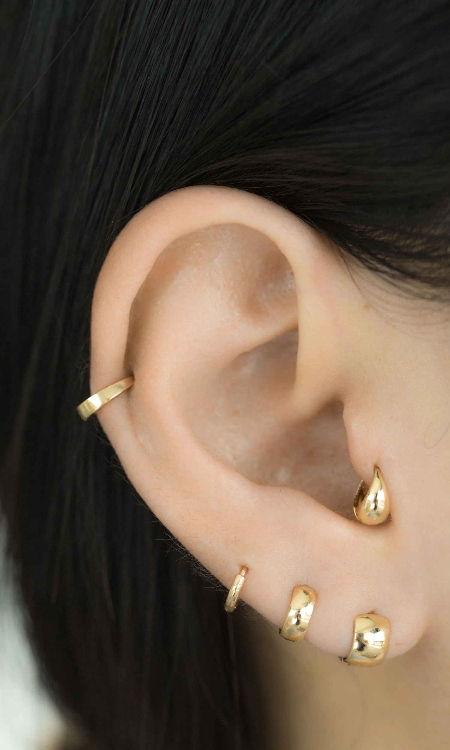 14K Solid Gold Rook Tragus Cartilage Helix Piercing Earring x Hoop Ring