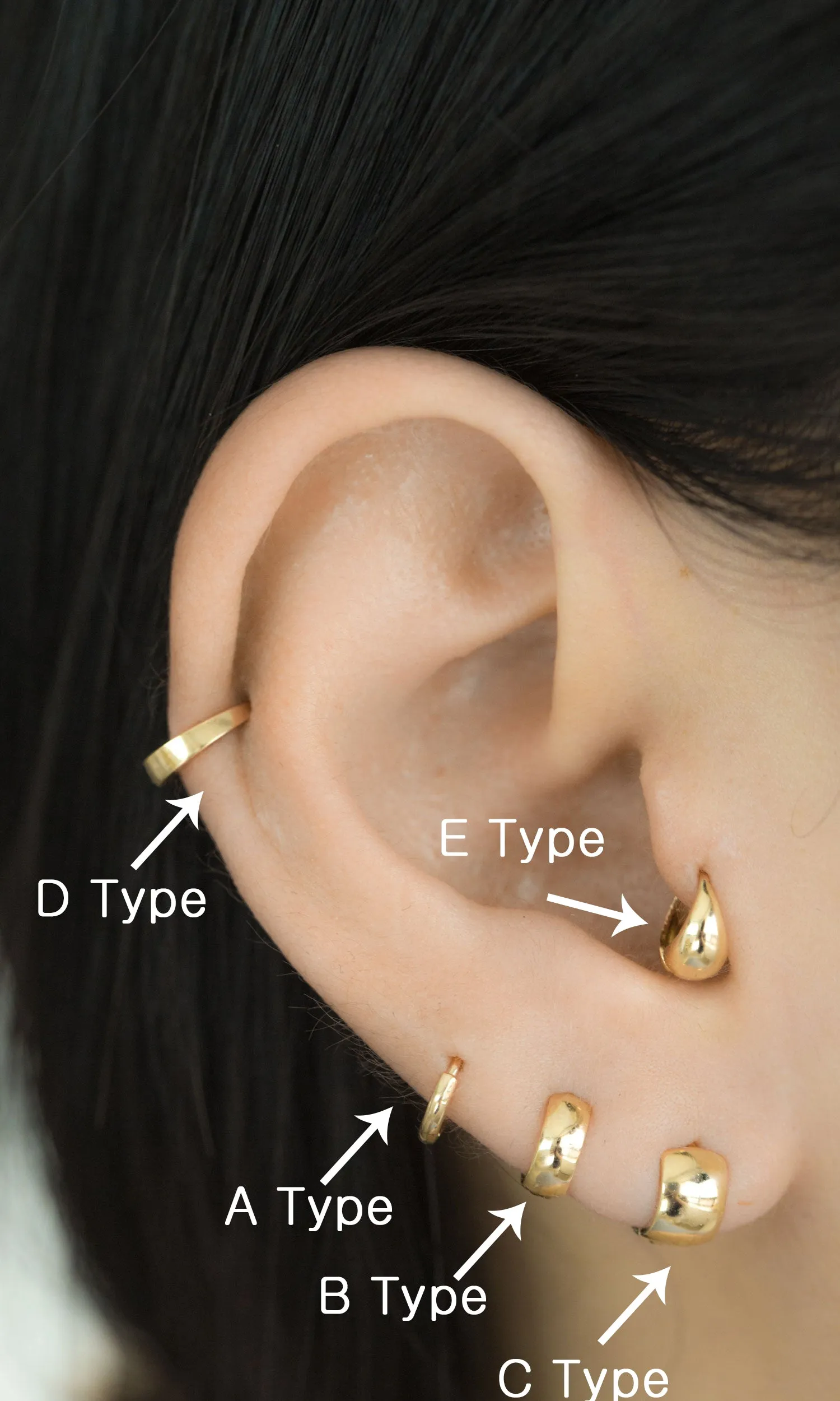 14K Solid Gold Rook Tragus Cartilage Helix Piercing Earring x Hoop Ring