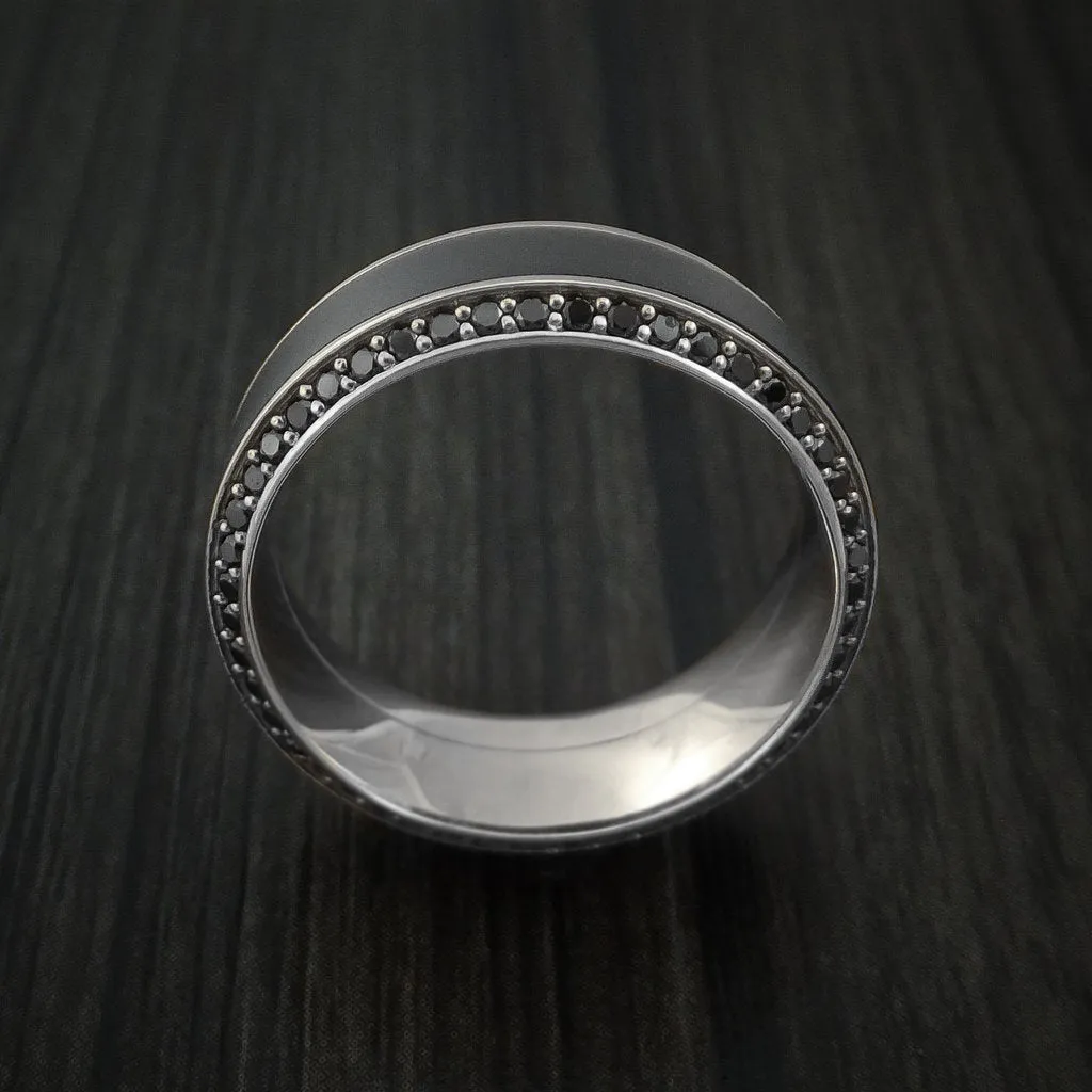 14k White Gold Men's Ring With Elysium Black Diamond Inlay And Eternity Set Black Diamonds Custom Made Band