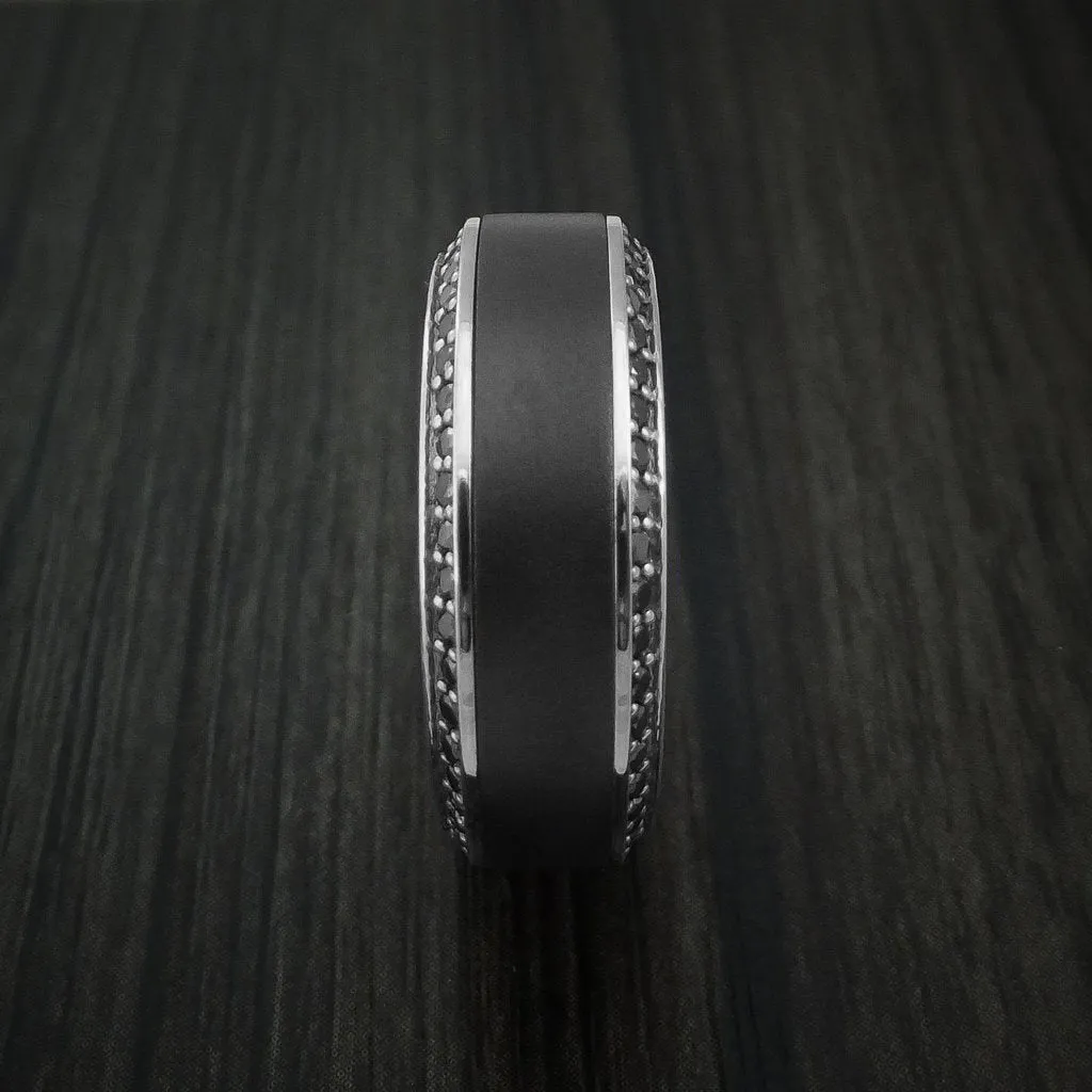 14k White Gold Men's Ring With Elysium Black Diamond Inlay And Eternity Set Black Diamonds Custom Made Band