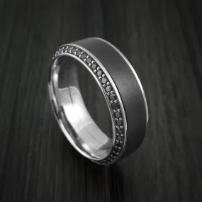 14k White Gold Men's Ring With Elysium Black Diamond Inlay And Eternity Set Black Diamonds Custom Made Band