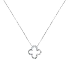 14kt White Gold Quatrefoil Diamond Pendant Necklace-M H W ACCESSORIES