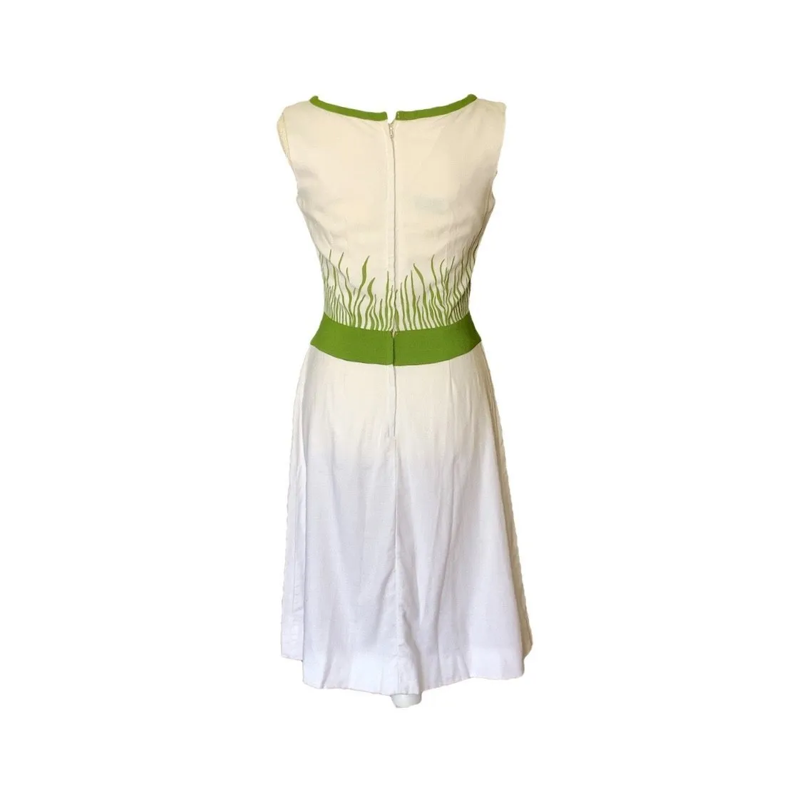 1960s White Linen Dress with a Yellow and Green Floral Design from Cover Girl Miami.