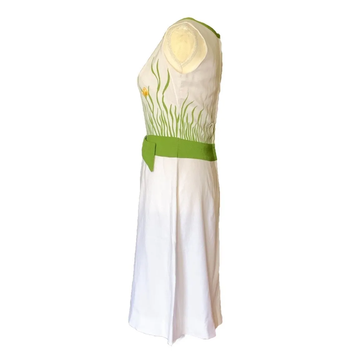 1960s White Linen Dress with a Yellow and Green Floral Design from Cover Girl Miami.