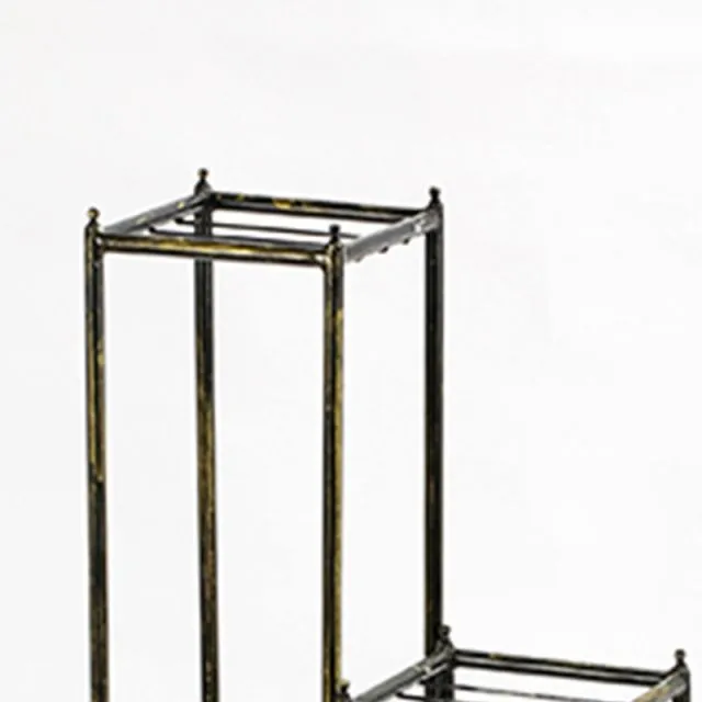 2 Tier Square Slatted Top Plant Stand, Set Of 3, Black And Gold By Benzara