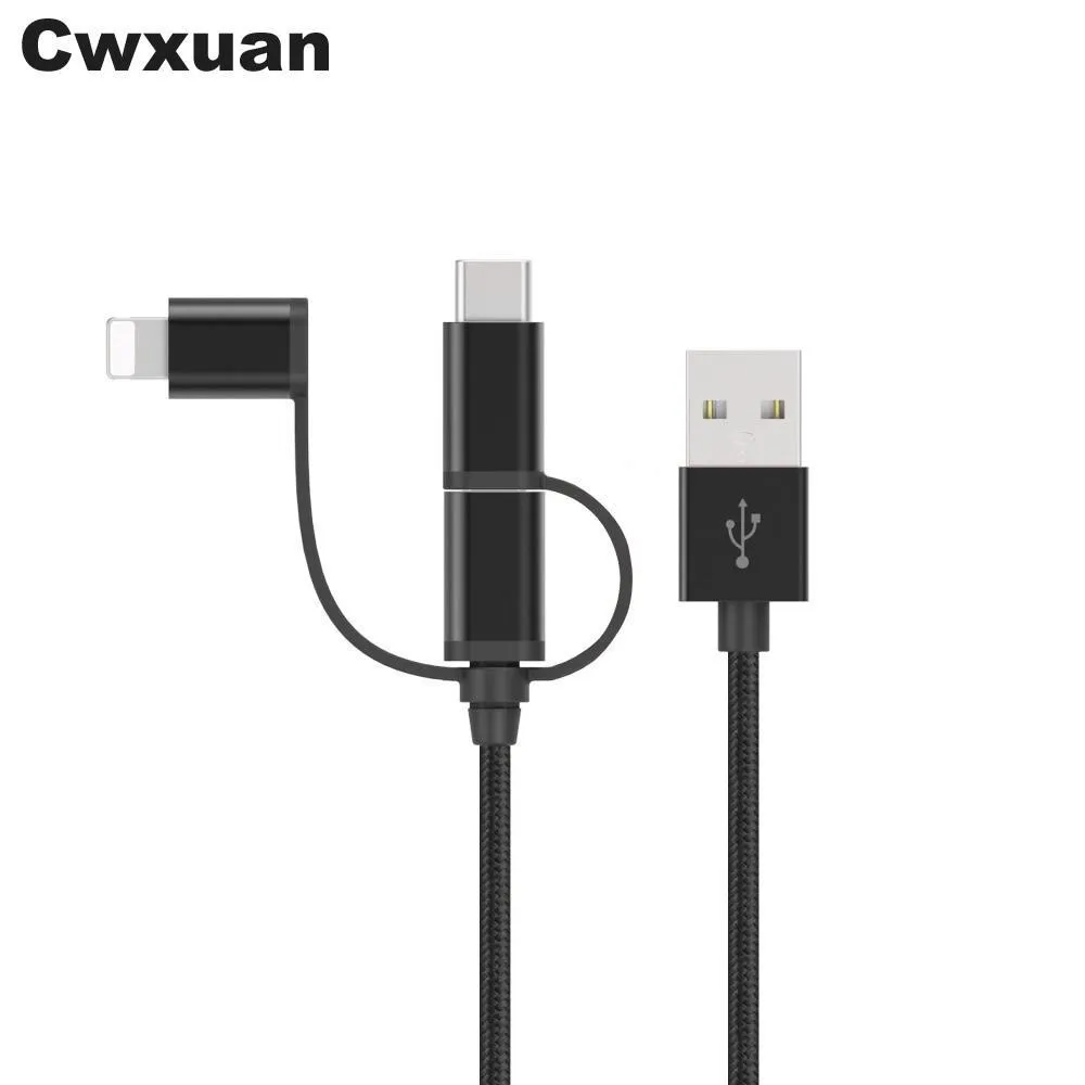 3 in 1 Micro USB Type C 8 Pin Charging Cable