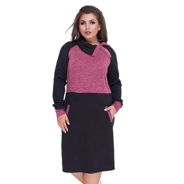 5XL 6XL Big Size Women's Winter Patchworked Warm Bodycon Dress