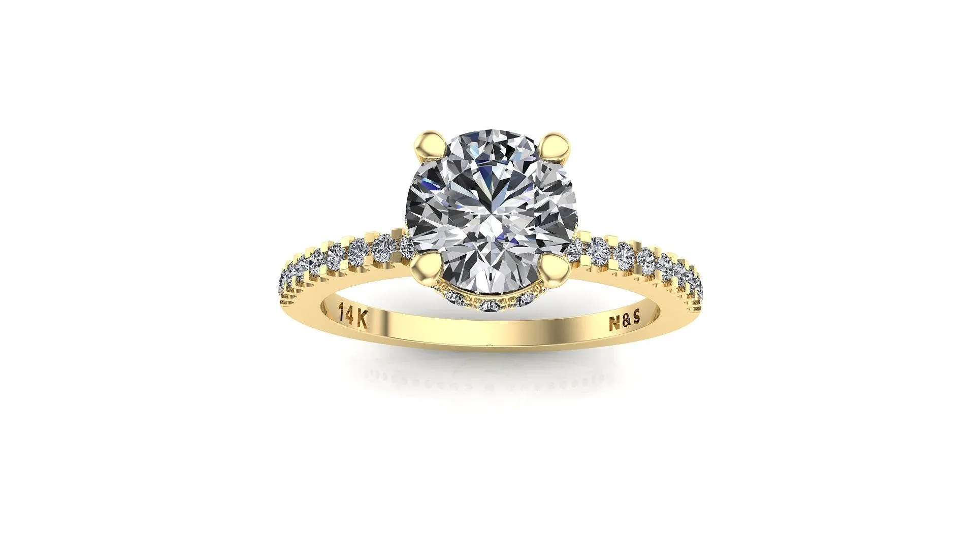 6.0mm (0.80ct) Rañe ForeverOne Round Moissanite Four Prong Diamond Underhalo Engagement Ring 14K Gold MOENG063