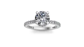 6.0mm (0.80ct) Rañe ForeverOne Round Moissanite Four Prong Diamond Underhalo Engagement Ring 14K Gold MOENG063