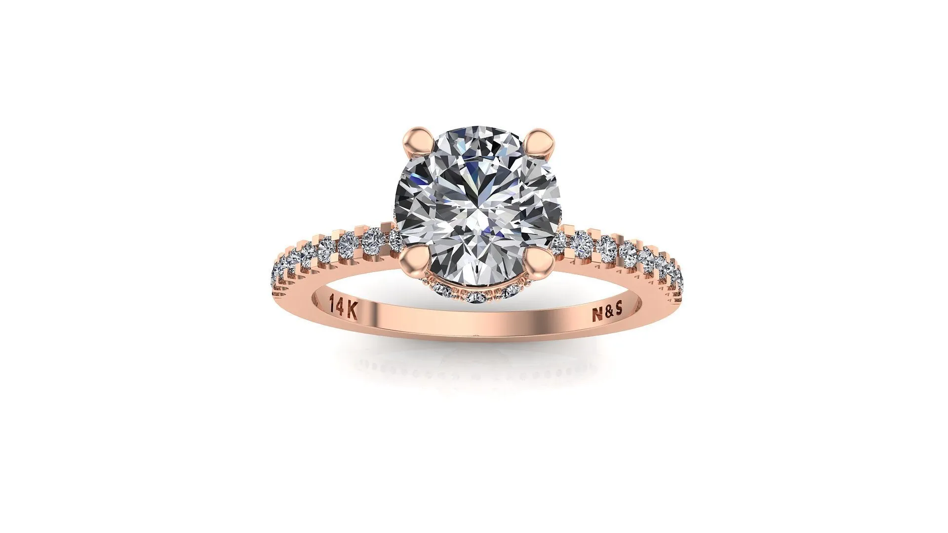 6.0mm (0.80ct) Rañe ForeverOne Round Moissanite Four Prong Diamond Underhalo Engagement Ring 14K Gold MOENG063