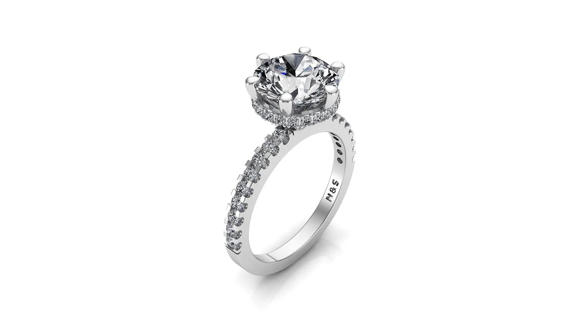 8mm (1.90ct) Monique ForeverOne Round Moissanite Diamond Underhalo Engagement Ring 14K Gold MOENG005