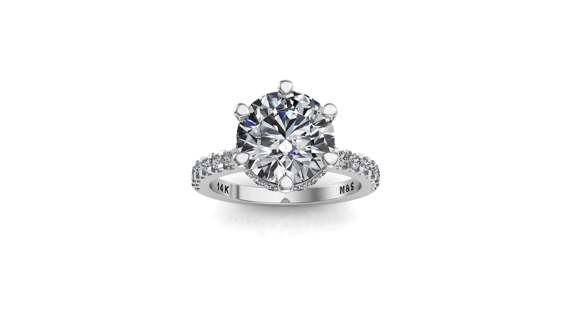 8mm (1.90ct) Monique ForeverOne Round Moissanite Diamond Underhalo Engagement Ring 14K Gold MOENG005