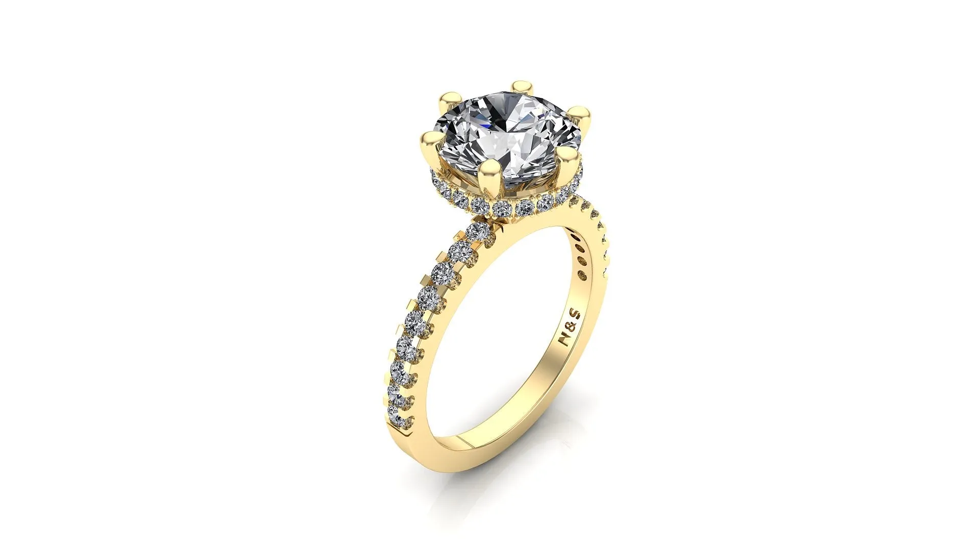 8mm (1.90ct) Monique ForeverOne Round Moissanite Diamond Underhalo Engagement Ring 14K Gold MOENG005