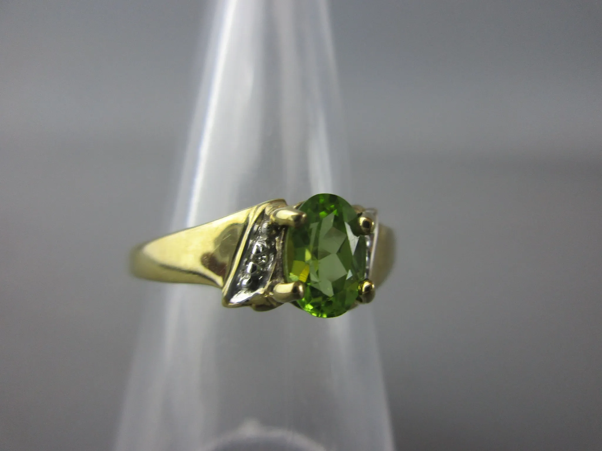 9k Peridot & Diamond Set Ring Contemporary c2006