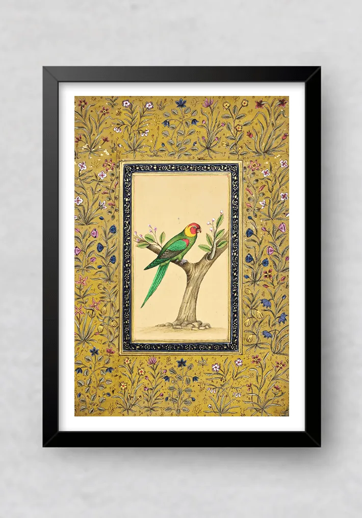 A Kaleidoscopic Parrot in Miniature Painting by Mohan Prajapati