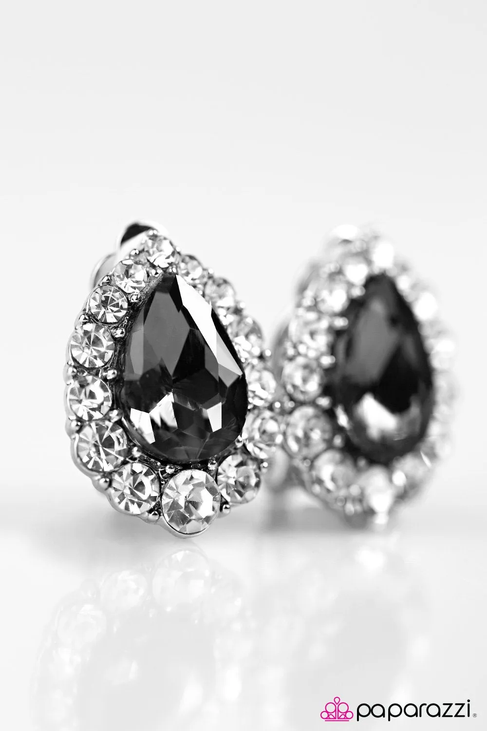 A Touch Of Magic Black Smoky Rhinestone Clip-on Earrings - Paparazzi Accessories