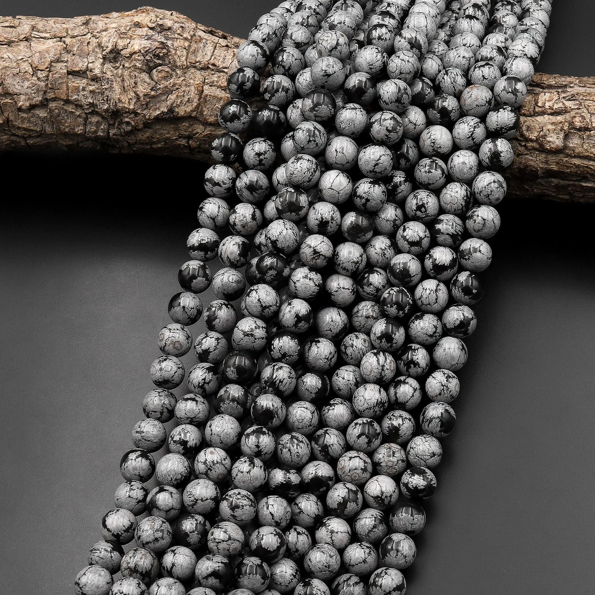 AAA Feathery Natural Snowflake Obsidian 4mm 8mm 10mm Round Beads Feathery 15.5" Strand