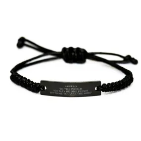 Abuelo Gift. Birthday Meaningful Gifts for Abuelo, To me You are the World. Standout Appreciation Gifts, Black Rope Bracelet for Abuelo