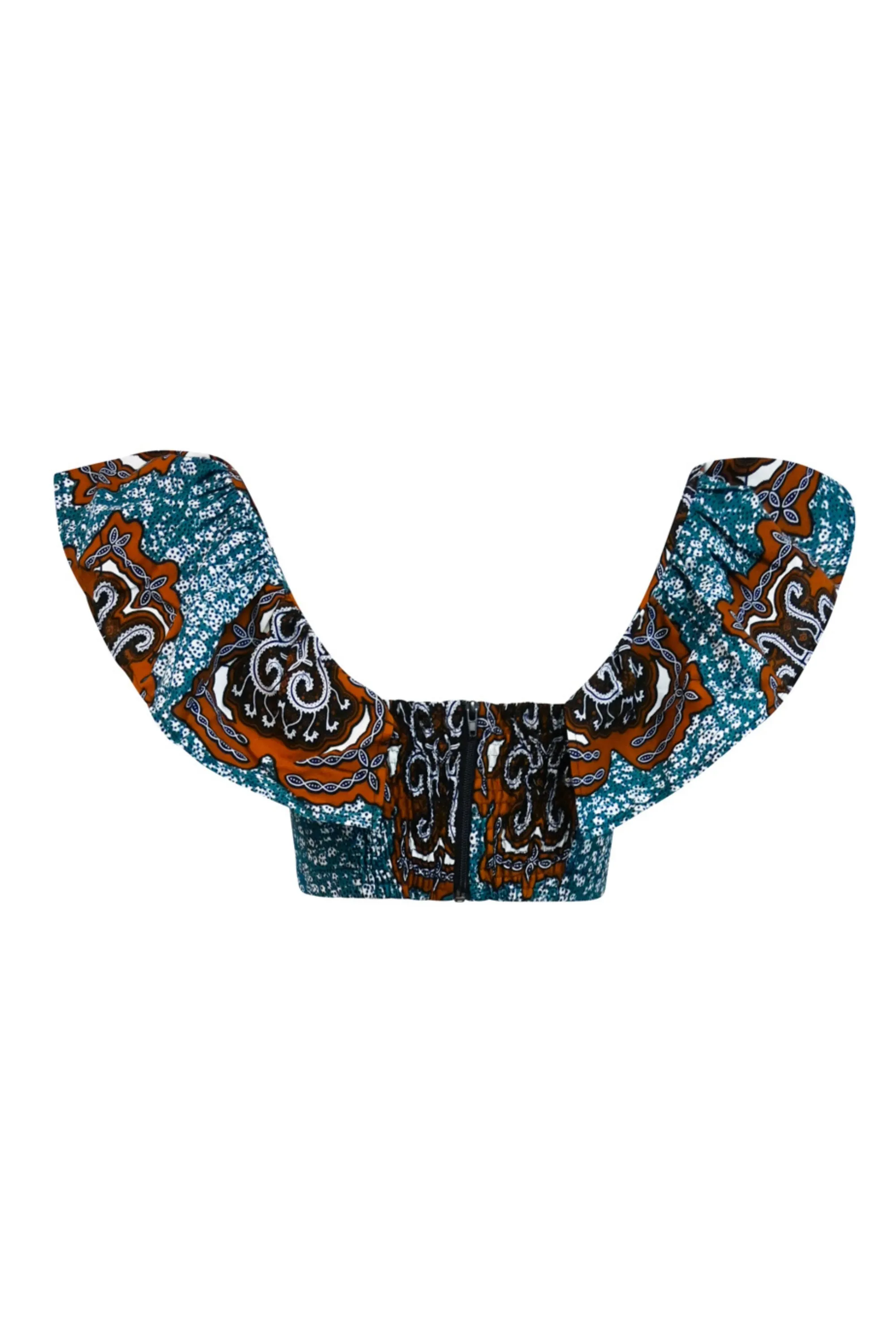 Adaora Frill Crop Top - Cerulean Tortoise's Back Print | TROPICANA