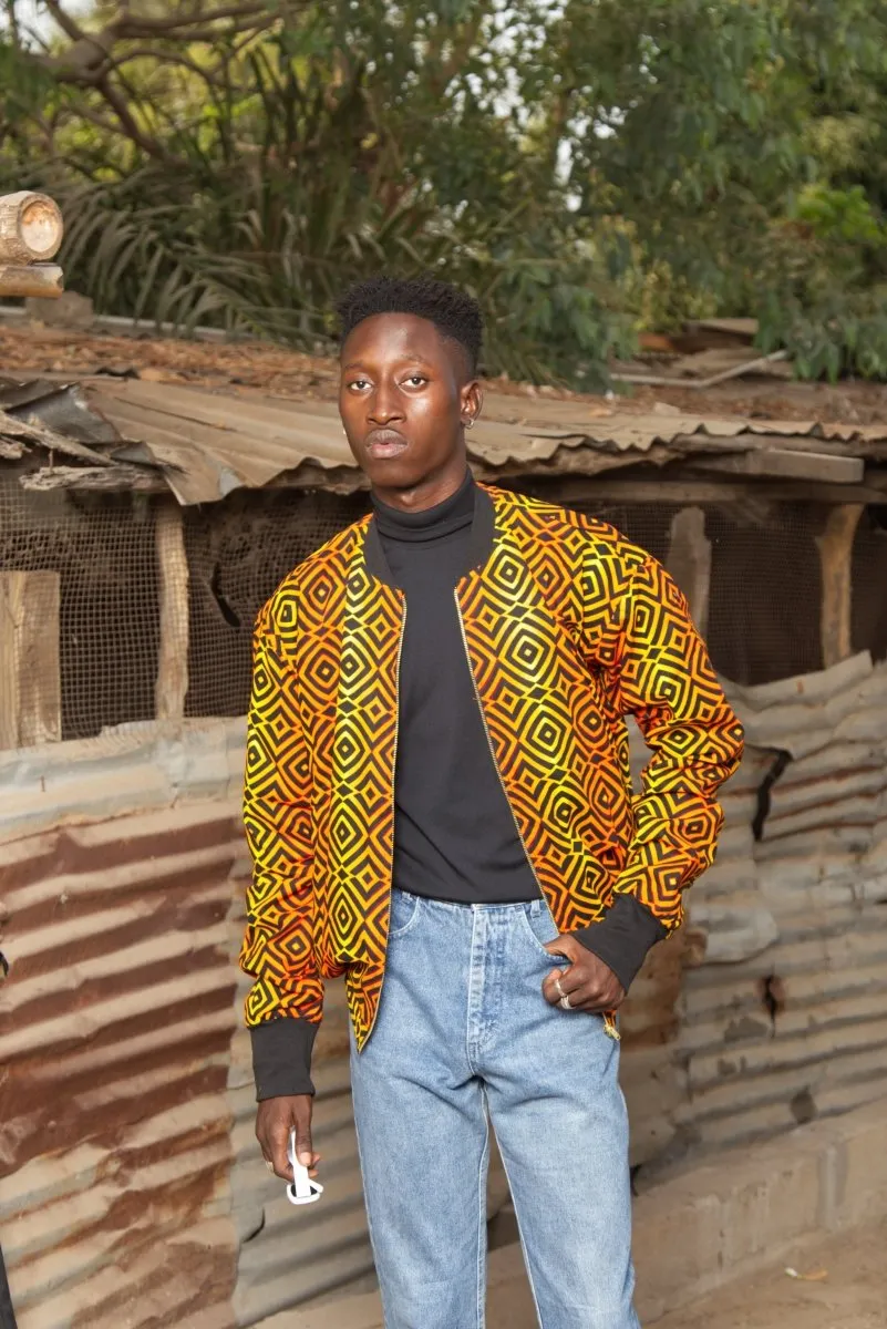 African Bomber Jacket In Electric Orange