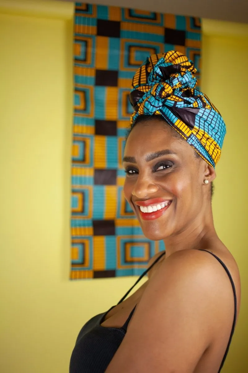 African Headwrap In Electric Blue Kente