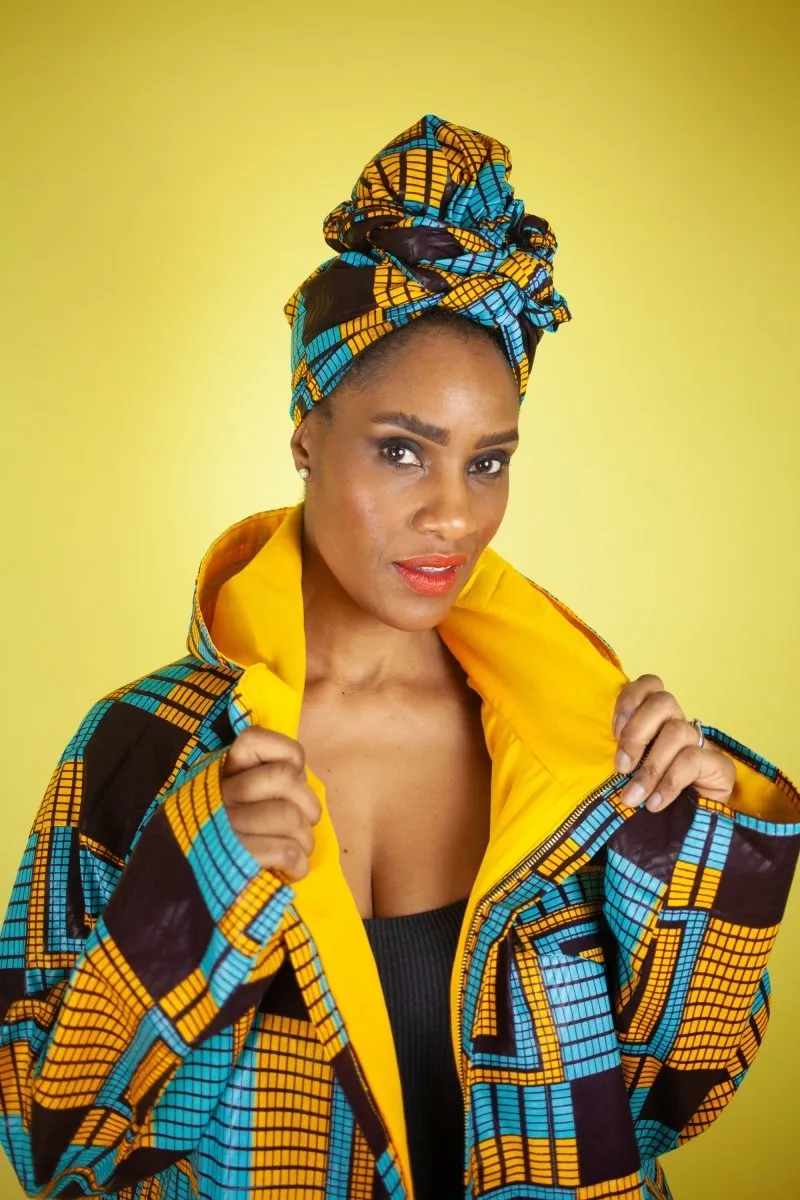 African Headwrap In Electric Blue Kente