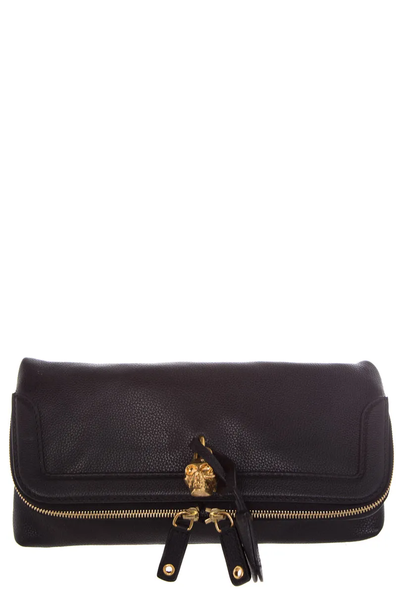 Alexander McQueen Black Calfskin Padlock Skull Clutch