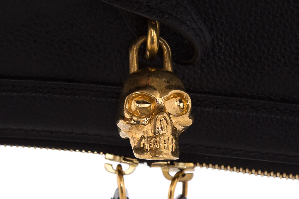 Alexander McQueen Black Calfskin Padlock Skull Clutch