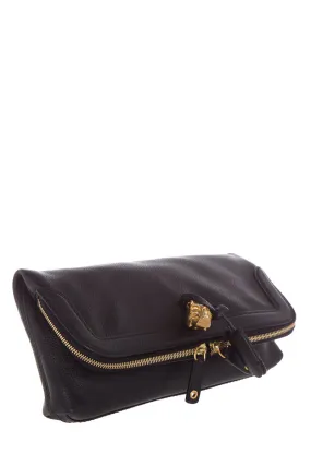 Alexander McQueen Black Calfskin Padlock Skull Clutch