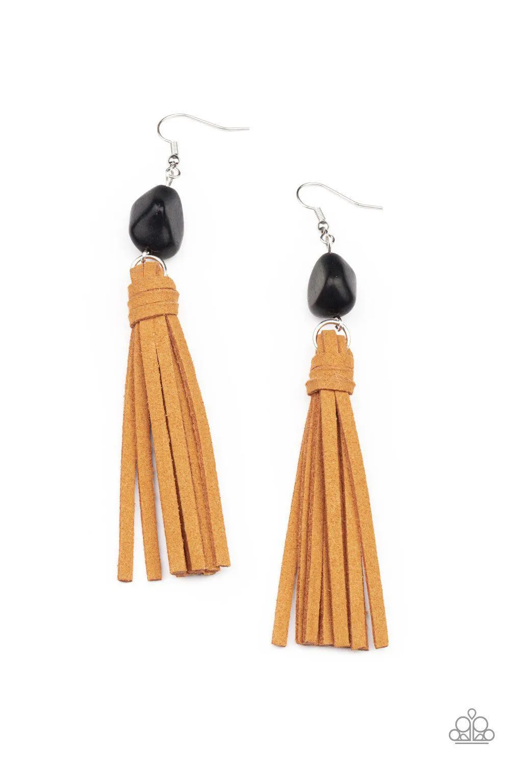 All-Natural Allure Black Stone and Suede Tassel Earrings - Paparazzi Accessories