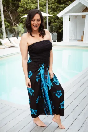 Aloha Sarong - Black & Dark Sky Blue