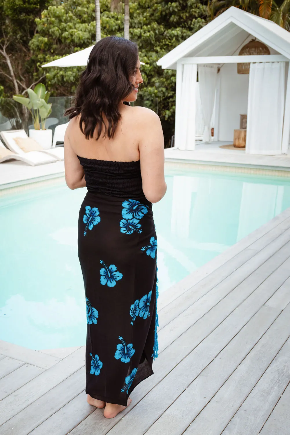 Aloha Sarong - Black & Dark Sky Blue