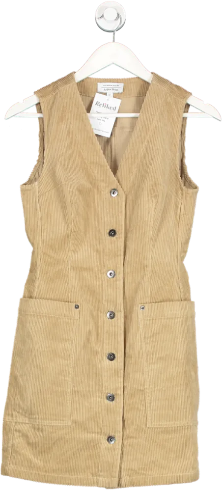 & Other Stories Beige Corduroy Button Front Dress UK 6