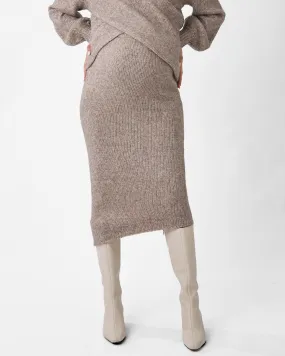 Amélie's Enchanting Allure Asymmetrical Knit Midi Skirt -Taupe