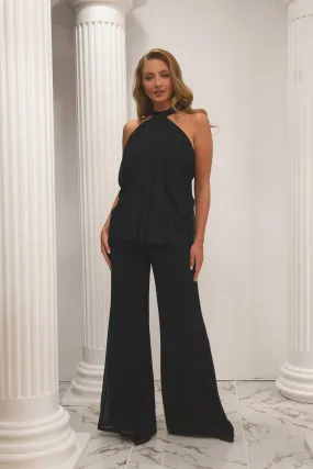 Angelino black chiffon tie from the neck jumpsuit