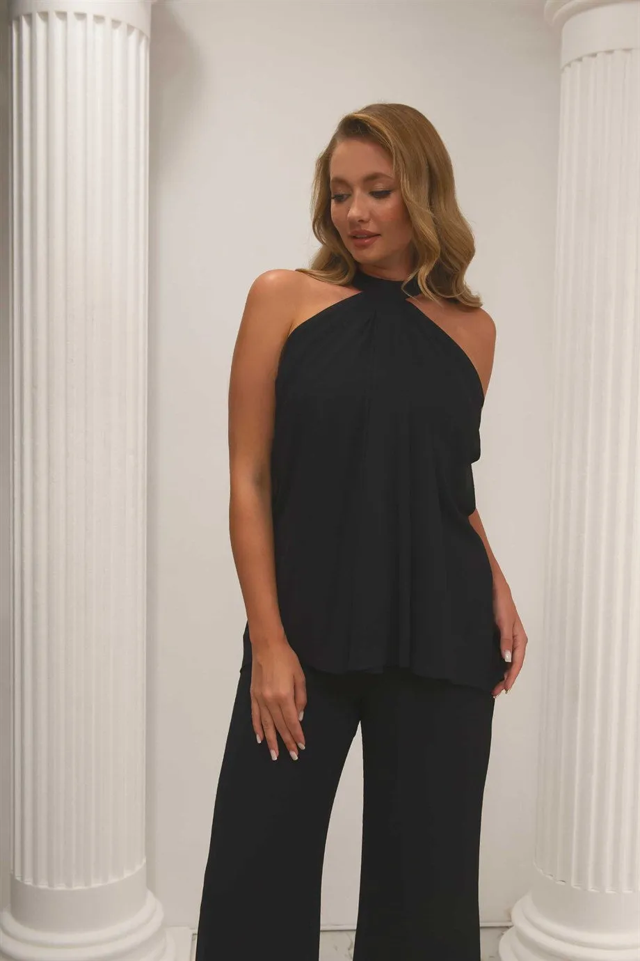 Angelino black chiffon tie from the neck jumpsuit