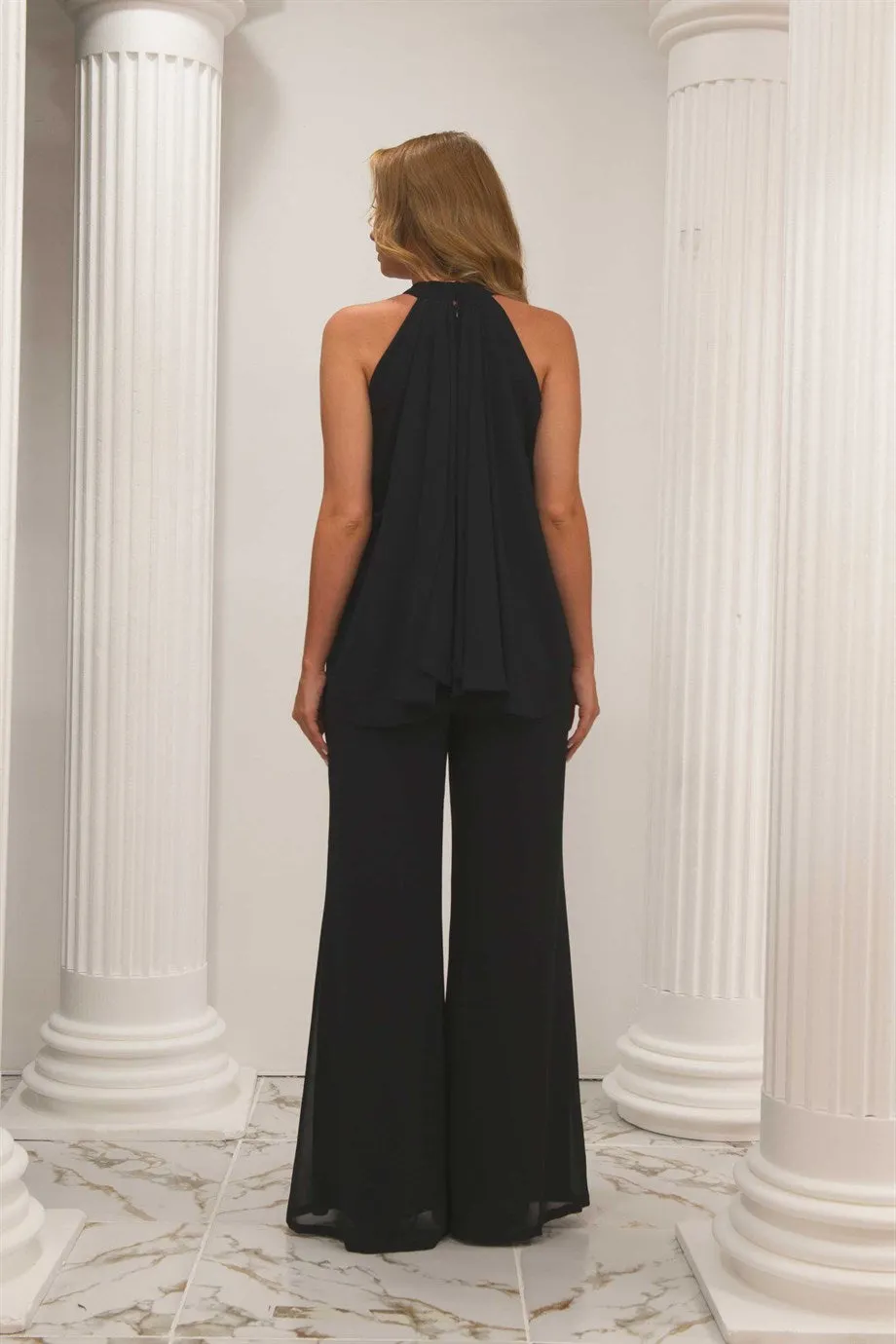 Angelino black chiffon tie from the neck jumpsuit