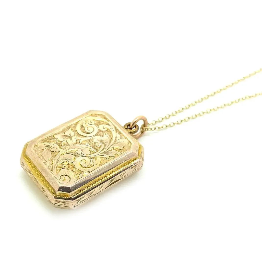 Antique Victorian 9ct Gold Engraved Locket Necklace