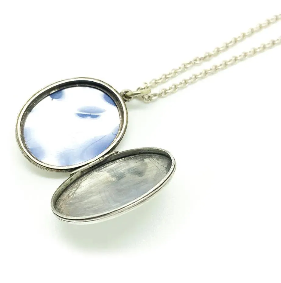 Antique Victorian Silver Oval Locket Necklace