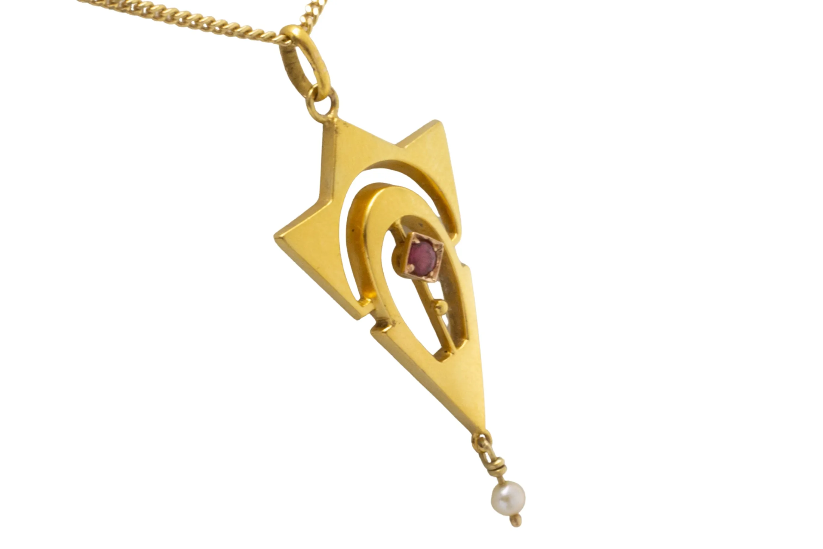 Art Nouveau ruby and pearl pendant