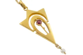 Art Nouveau ruby and pearl pendant